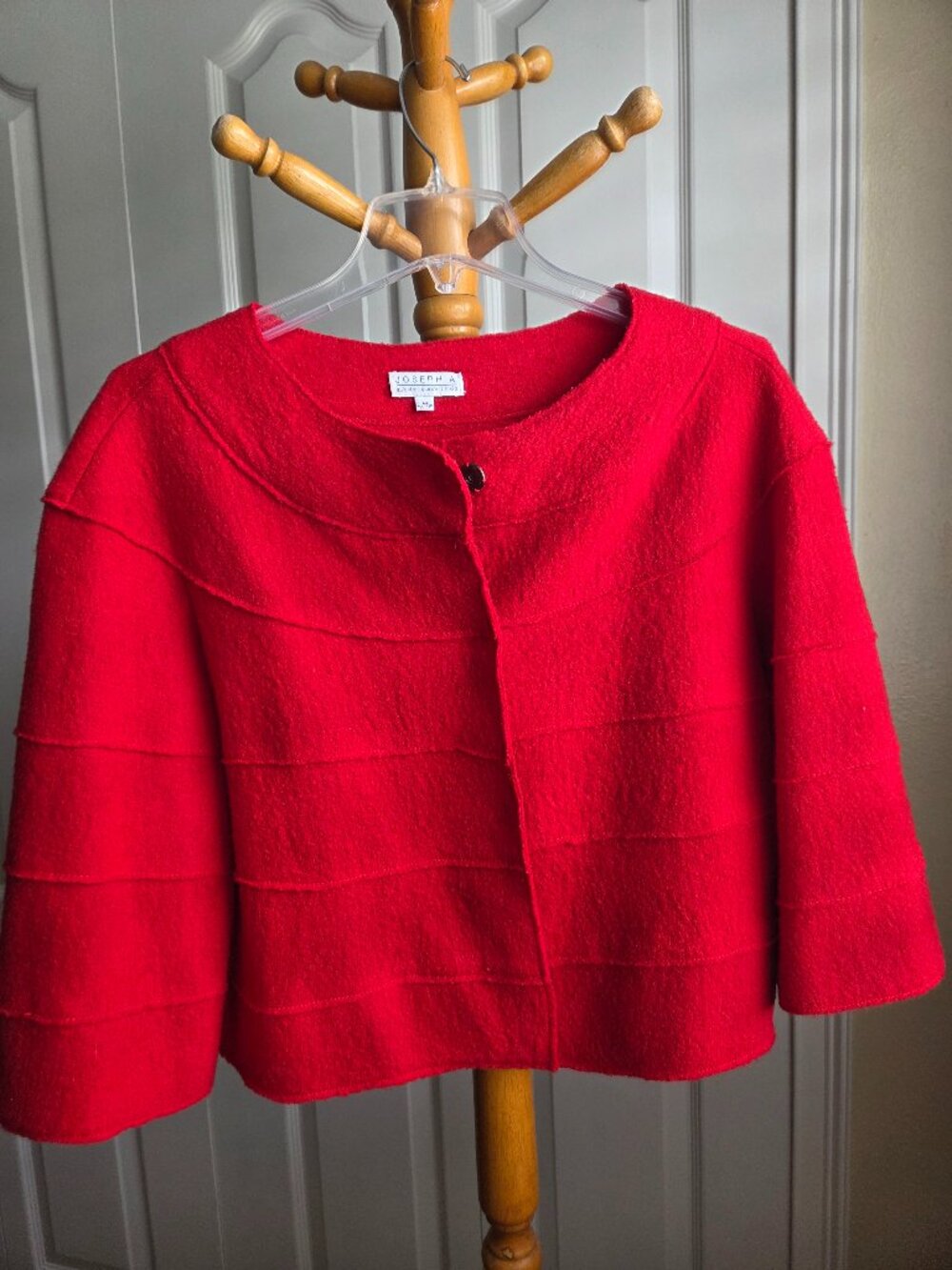 Joseph A. red wool sweater jacket / snap cardigan size M